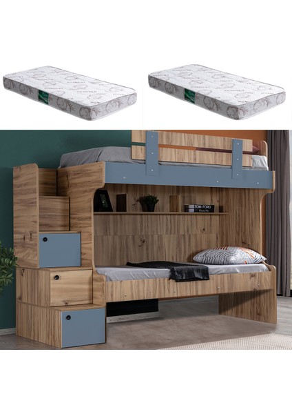 Mocha 2li Ranza, Mavi + 2 Adet Comfort Yatak