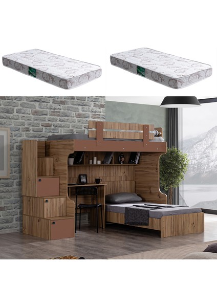 Mocha Ranza Karyola Masa - Kahverengi + 2 Adet Comfort Yatak