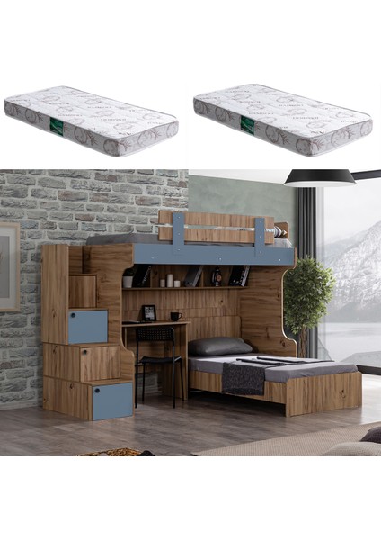 Mocha Ranza Karyola Masa - Mavi + 2 Adet Comfort Yatak