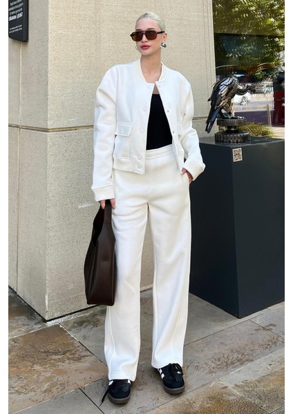 Beyaz Bisiklet Yaka Ceket Alt Üst Eşofman Takımı MG2182 fiyatları