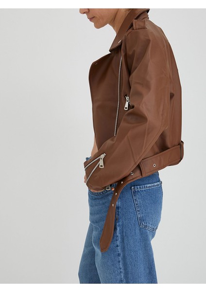 Ronada Wuwei Kahverengi Crop Slim Fit Deri Ceket fiyatları