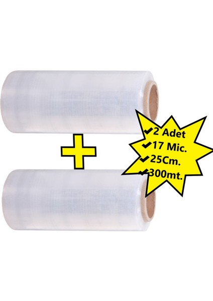 Palet Dilimli Streç 25 cm 17 Mic. 1000 gr 300 metre Şeffaf 2 adet