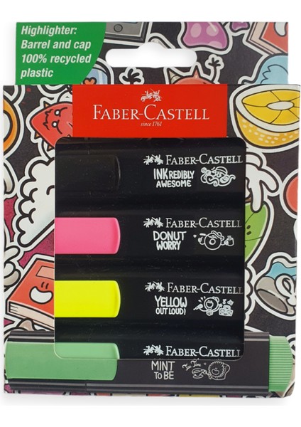 Faber-Castell Graffiti Textliner Fosforlu Kalem Seti 3+1 Siyah Markör