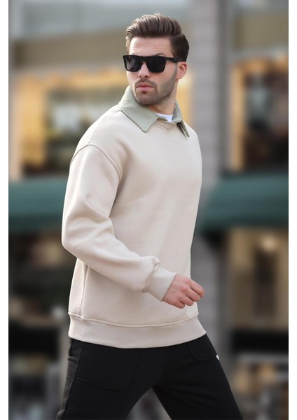 Bej Polo Yaka Erkek Sweatshirt 7086