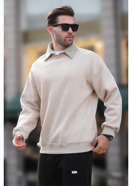 Bej Polo Yaka Erkek Sweatshirt 7086 modelleri