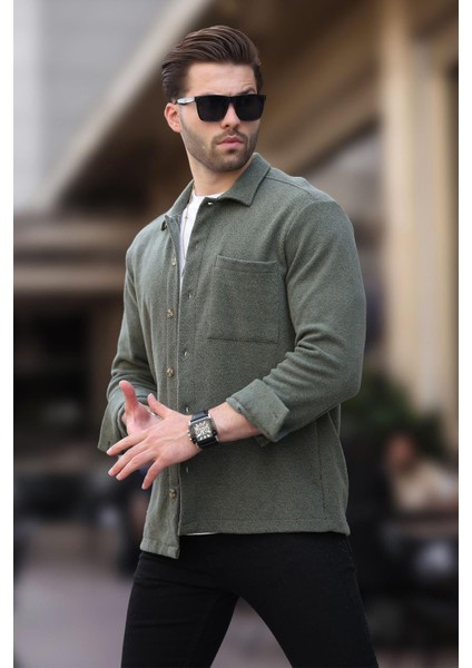 Haki Desenli Tek Cep Erkek Polar Gömlek 6752 fiyatları