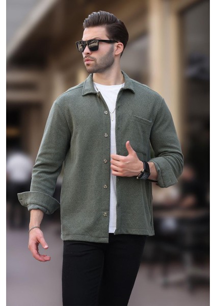 Haki Desenli Tek Cep Erkek Polar Gömlek 6752 modelleri