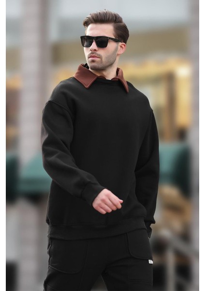 Siyah Polo Yaka Erkek Sweatshirt 7086 fiyatları