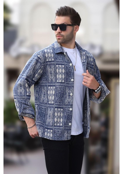 Lacivert Desenli Tek Cepli Erkek Polar Gömlek 6751 modelleri