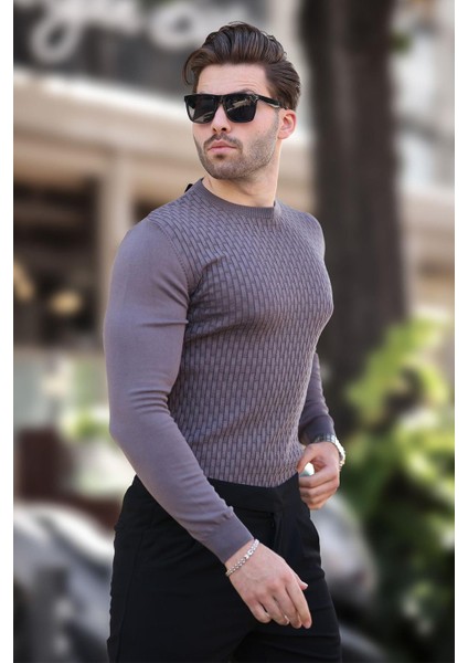 Koyu Gri Desenli Erkek Triko Kazak 7266 fiyatları