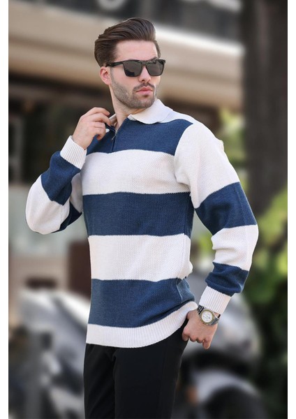 Bej Fermuar Yaka Renk Bloklu Uzun Kollu Kazak 7280 modelleri