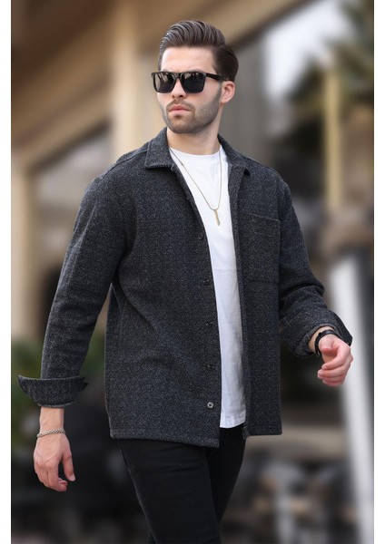 Siyah Desenli Tek Cep Erkek Polar Gömlek 6752