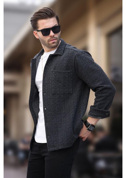 Siyah Desenli Tek Cep Erkek Polar Gömlek 6752 modelleri