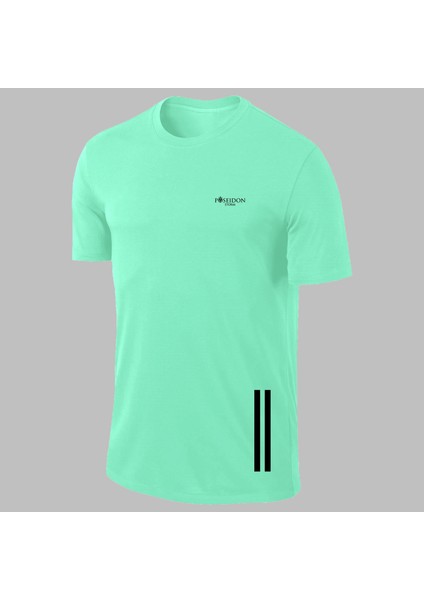 Yeni Seri Erkek Su Yeşili Dri Kumaş Bisiklet Yaka Sporcu Günlük T-Shirt S-3xl