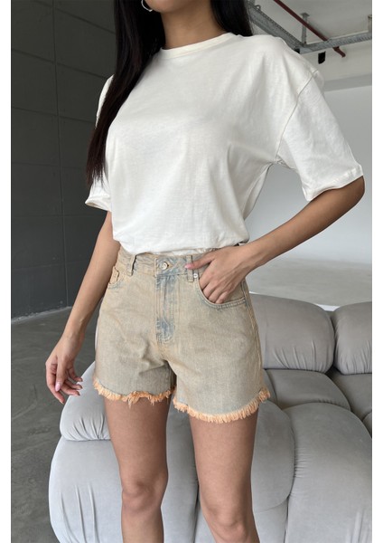 Tintli Fermuarlı Jean Mini Kadın Denim Kot Şort
