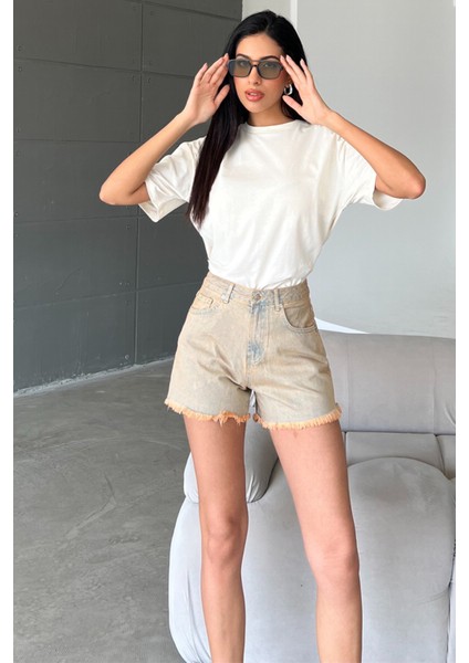 Tintli Fermuarlı Jean Mini Kadın Denim Kot Şort