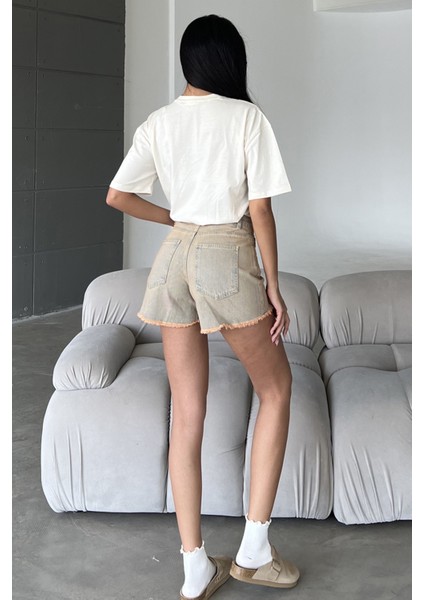Tintli Fermuarlı Jean Mini Kadın Denim Kot Şort