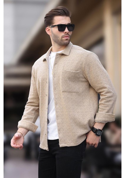 Camel Desenli Tek Cep Erkek Polar Gömlek 6752 modelleri