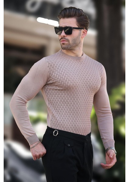 Bej Desenli Erkek Triko Kazak 7266 fiyatları