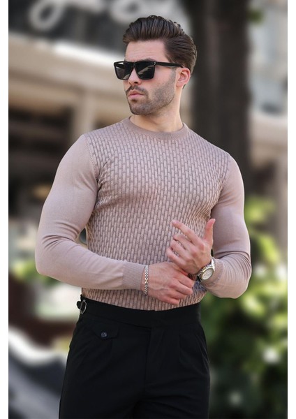 Bej Desenli Erkek Triko Kazak 7266 modelleri