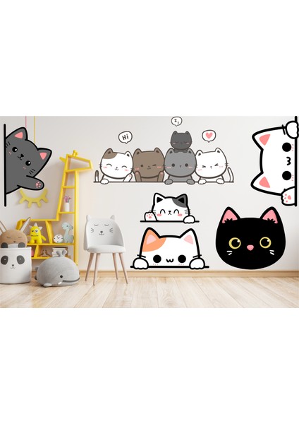 Sevimli Kediler Kapı Duvar Çocuk Odası Sticker -