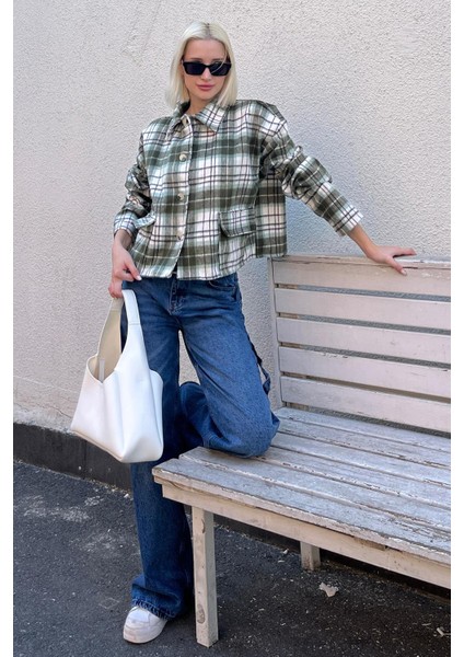 Haki Düğmeli Gömlek Yaka Oduncu Kısa Ceket MG2181