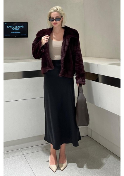 Bordo Yakalı Yumuşak Dokulu Astarlı Kadın Peluş Kürk MG2178 fiyatları