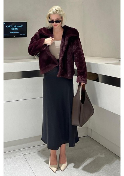 Bordo Yakalı Yumuşak Dokulu Astarlı Kadın Peluş Kürk MG2178 modelleri