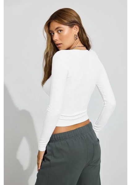 Beyaz V Yaka Uzun Kollu Kaşkorse Body MG2192 fiyatları