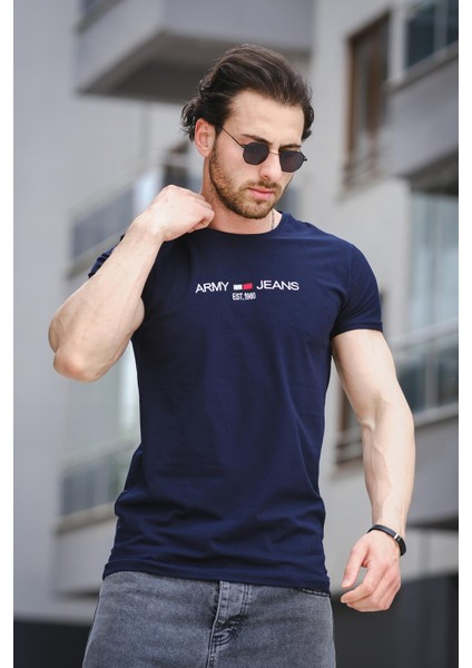 Army Nakışlı Slim Fit Dar Kesim Likralı Erkek Tshirt modelleri