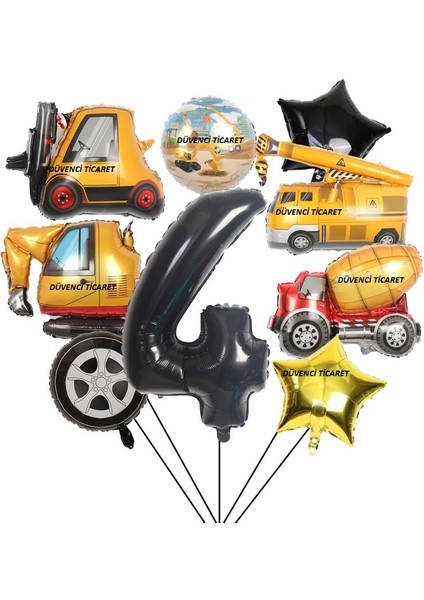 Inşaat Temalı Iş Makinaları Tamalı Yaş Balon Set