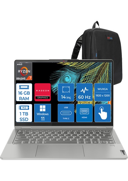 Ideapad Flex 5 Amd Ryzen 7 5700U 16GB 1tb SSD 14" Wuxga Windows 11 Pro Dokunmatik Bilgisayar IF82R900GNTX02 + Zettaçanta