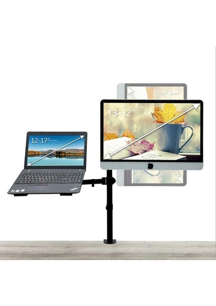 Ergonomik Çift Kol Monitör Laptop Tutucu 360° Dönen 10-32 Mönitör Tutucu 12-17 Laptop Standı