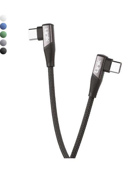 Linktech K595 Safe 60W Type-C - Type-C 90 Derece Data/şarj Kablosu 1.5mt