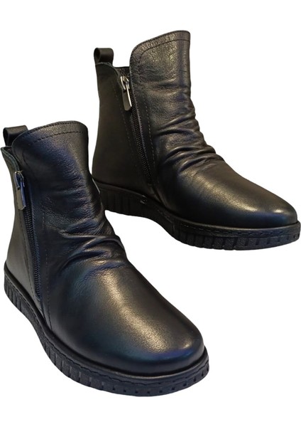 23663 Kadın Deri Casual Comfort Bot Siyah
