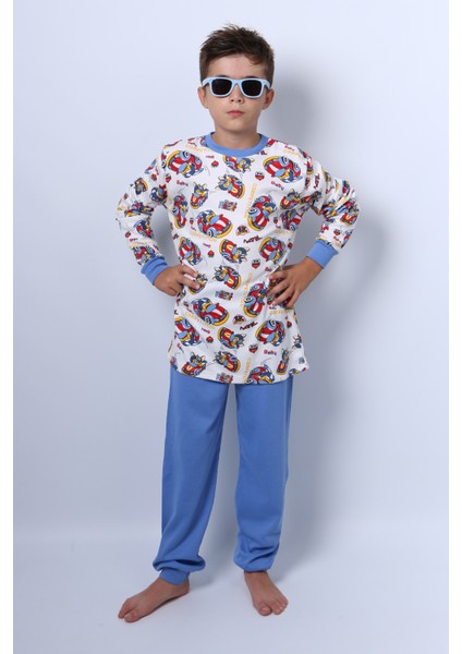 Erkek Çocuk Pijama Takımı Baskılı Ribanalı C69