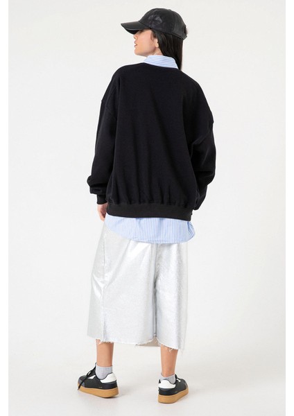 3 Iplik Şardonlu Oversize Düşük Omuz Pamuklu Kadın Sweatshirt indirimleri