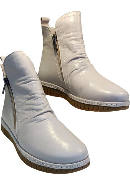 23663 Kadın Deri Casual Comfort Bot Vizon