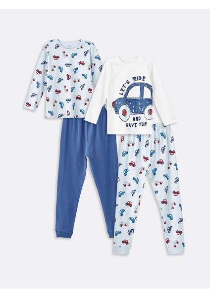 Bisiklet Yaka Baskılı Erkek Bebek Pijama Takımı 2'li