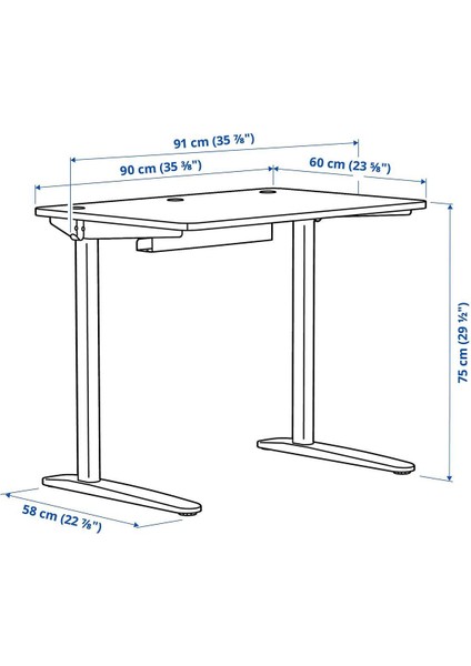 Çocuk Çalışma Masası, Beyaz, Genişlik: 91 cm  Derinlik: 60 cm  Yükseklik: 75 cm