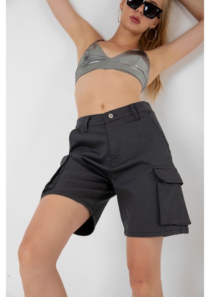 Kargo Cepli Fermuarlı Esnek Dokuma Kumaş Pamuklu Kadın Bermuda Şort fiyatları