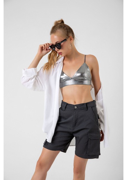 Kargo Cepli Fermuarlı Esnek Dokuma Kumaş Pamuklu Kadın Bermuda Şort modelleri