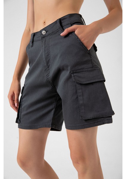 Kargo Cepli Fermuarlı Esnek Dokuma Kumaş Pamuklu Kadın Bermuda Şort fırsatları