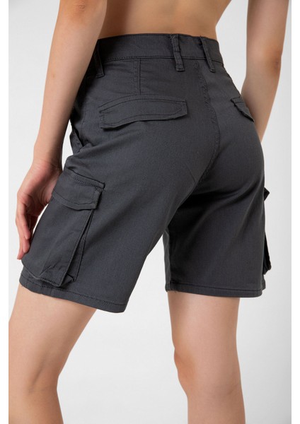 Kargo Cepli Fermuarlı Esnek Dokuma Kumaş Pamuklu Kadın Bermuda Şort indirimleri