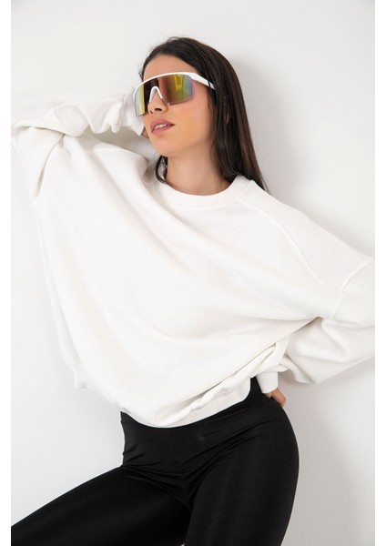 3 Iplik Şardonlu Oversize Düşük Omuz Pamuklu Kadın Sweatshirt