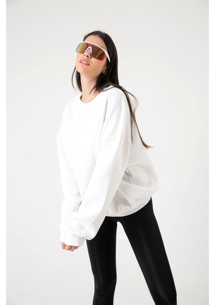 3 Iplik Şardonlu Oversize Düşük Omuz Pamuklu Kadın Sweatshirt modelleri