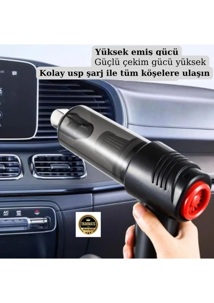 Mercedes 124 USB Kablosuz Emiş ve Üflemeli Şarjlı Oto El Süpürgesi Siyah