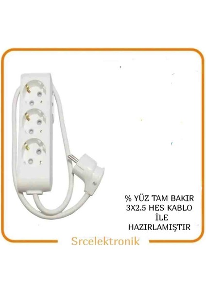 Multi-Let 3'lü Topraklı Çocuk Korumalı Uzatma Seyyar ( 3x2.5 Hes Kablo Tam Bakır) Uzatma Seyyar Kablo H05VV-F