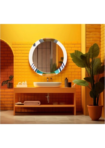 Teknoo- Dekorarif Desenli Yuvarlak Banyo-Salon Duvar Aynası 92
