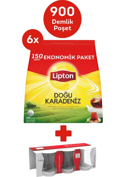 Doğu Karadeniz Bergamot Aromalı Demlik Poşet Çay 150LI x 6 + Hediye Paşabahce Çay Bardağı 6lı